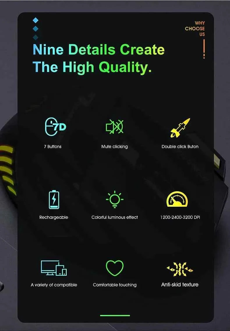 Wireless Gaming Mouse USB IMICE GW-X7 3200DPI Dual Mode Rechargeable 7 Keys 2.4Ghz Silent Mouse Bluetooth 7-color Breathing LED