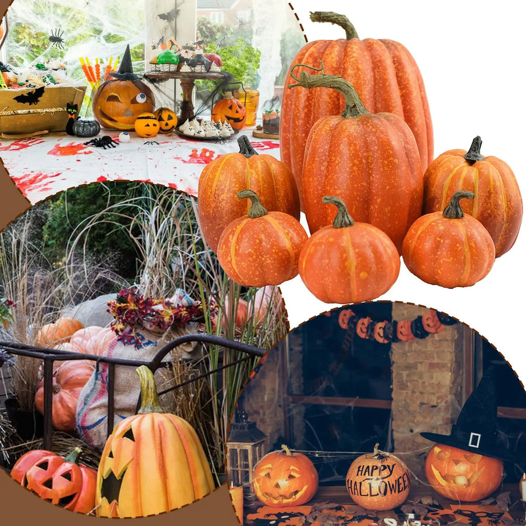 7Pcs Artificial Pumpkin Halloween Decorations for Home Mini Fake Pumpkin Autumn Harvest Party Thanksgiving Ornaments Props