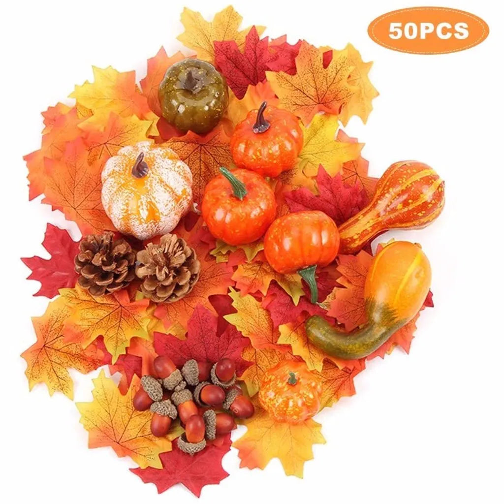 7pcs Artificial Pumpkins Assorted Fake Simulation Pumpkin for Halloween Thanksgiving Party Home Decoration Gifts