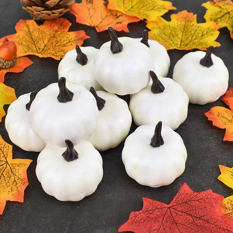 12PCS Realistic 5.5cm Artificial Pumpkins in Yellow & White Perfect for Halloween Thanksgiving Ambiance Decor Party Souvenir ZYF