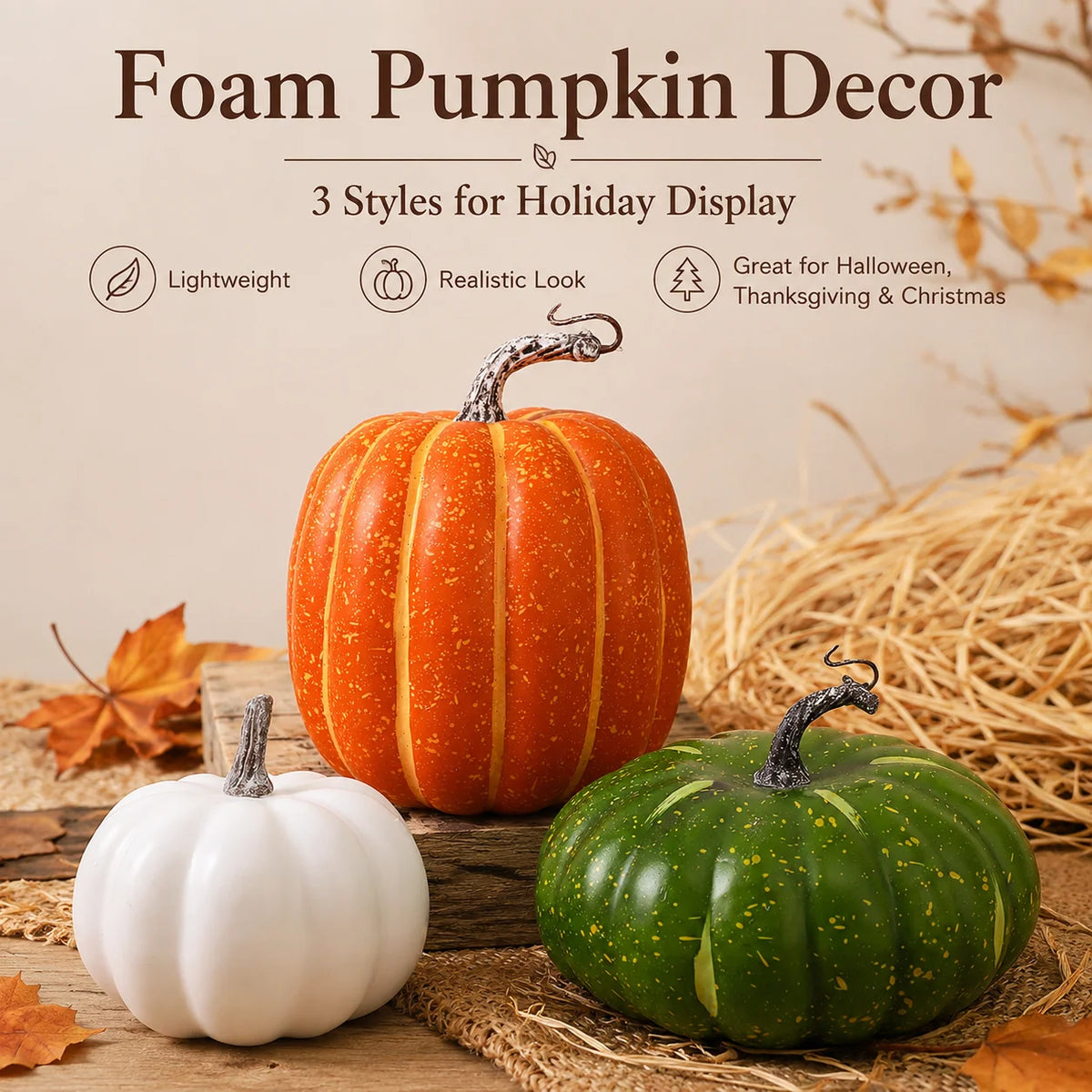 Artificial Foam Pumpkin Decoration Fake Pumpkin Model for Halloween Thanksgiving Christmas Party Table Photo Prop Home Decor