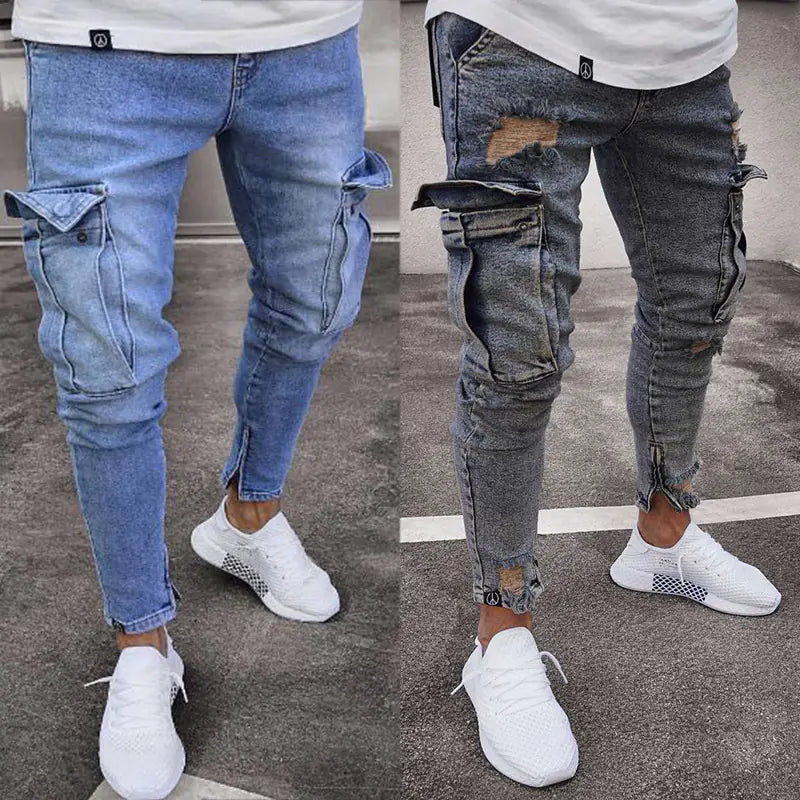Trendy Ripped Zipper Slim Fit Stretch Jeans for Men