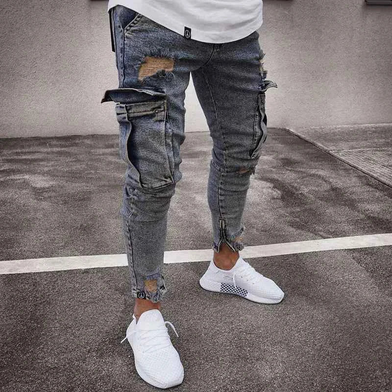 Trendy Ripped Zipper Slim Fit Stretch Jeans for Men