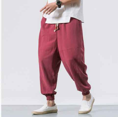 Chinese Style Harem Pants Men Streetwear Casual Joggers Mens Pants Cotton Linen Sweatpants Ankle-length Men Trousers M-5XL