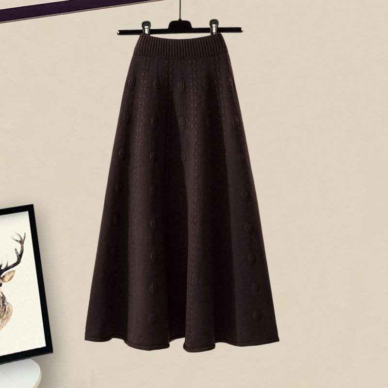 Slimming All-matching Knitted Sweater Skirt Two-piece Set