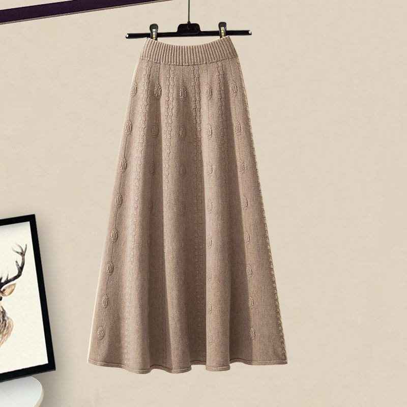 Slimming All-matching Knitted Sweater Skirt Two-piece Set