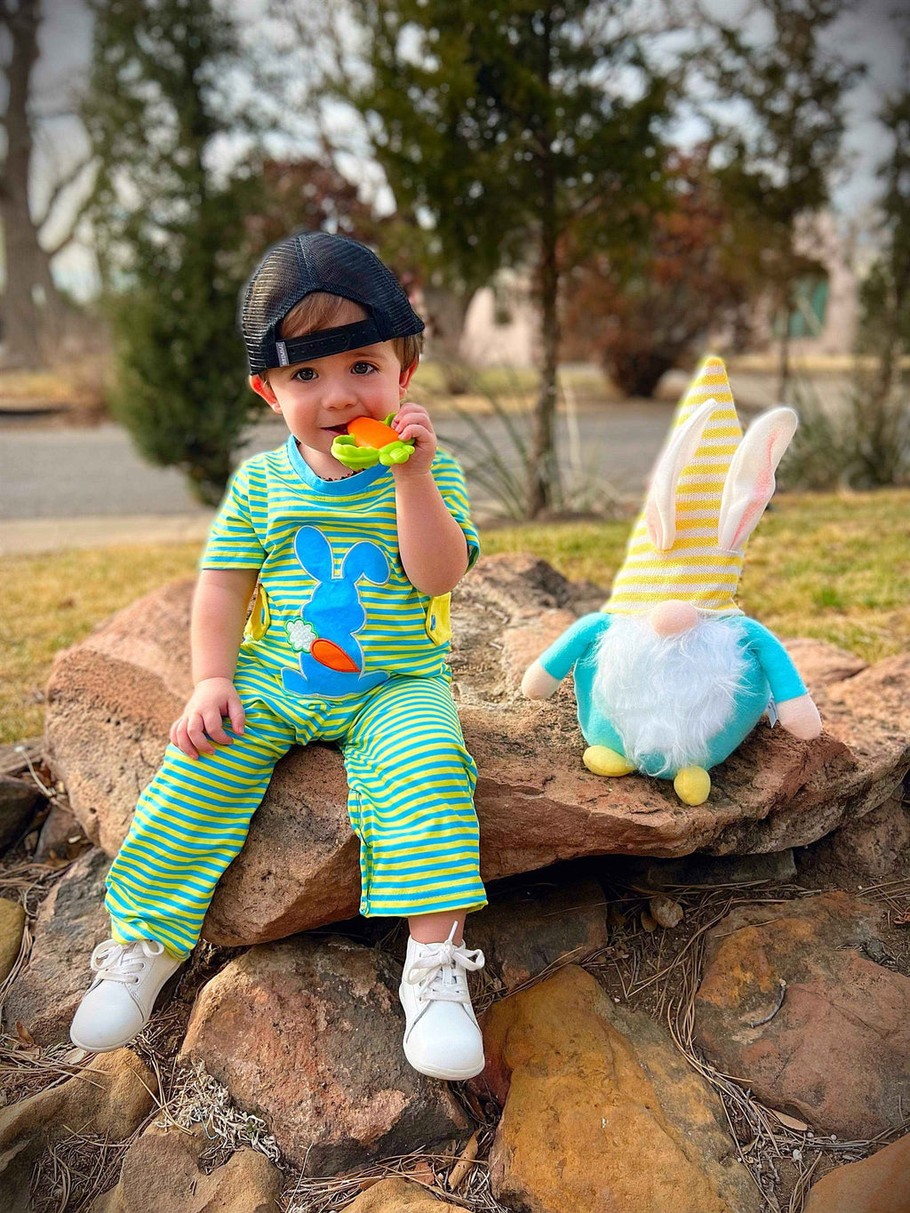 Baby Boy Bunny Stripe romper