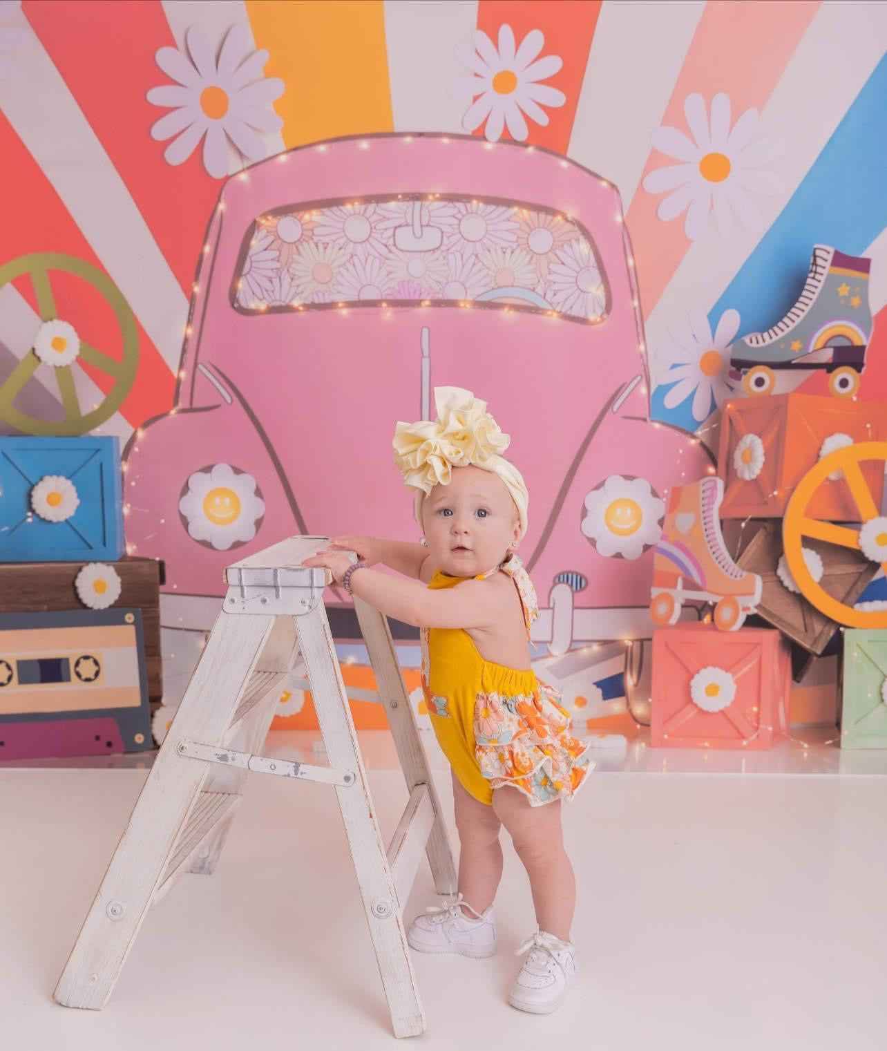 Retro floral first birthday romper