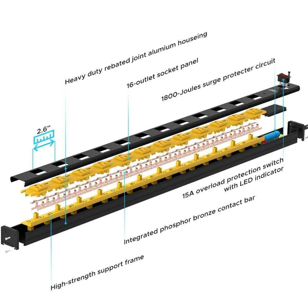CRST Wideoutlets 2.6" Wide Spaced 12 Outlets Mountable Metal Power Strip Surge Protector with 1800 Joule Protection & EMI Filter Heavy Duty Construction 15A Circuit Breaker Included