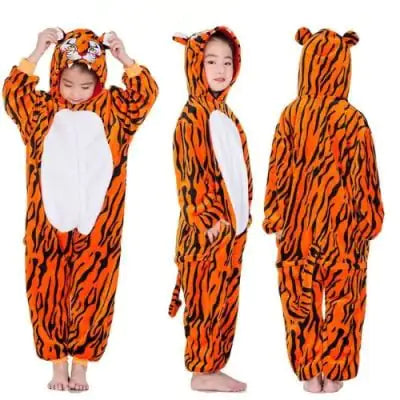 Flannel One-Piece Pajamas for Kids - Cartoon Animals