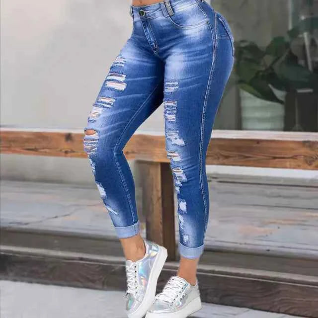 Trendy Slim Fit Casual Ripped Women's Jeans