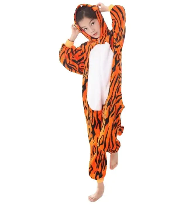Flannel One-Piece Pajamas for Kids - Cartoon Animals